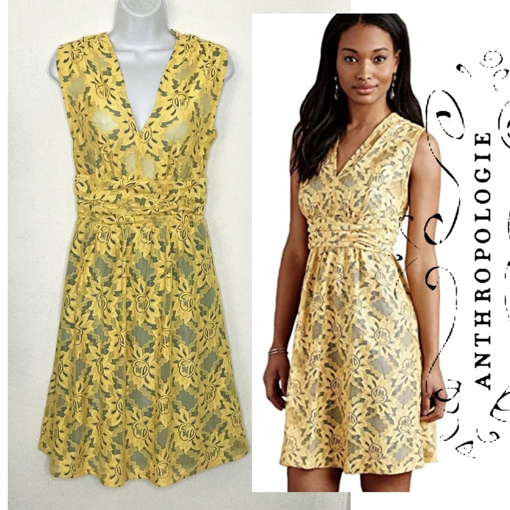 🌸 Anthropologie Plenty by Tracy Reese Niki Yellow Lattice Dress 2